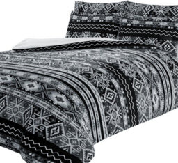 Aztec Printed Teddy Duvet Set In Grey - King