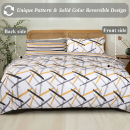 Aspire Homeware Printed Microfiber Duvet Cover Set, Ochre Stripe Reversible, Double, (L)200Cm X (W)200Cm - thumbnail 2