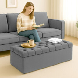 150Cm Chesterfield Ottoman Storage Box- Plush Velvet Shoe Bench - Grey Chesterfield Upholstered Blanket Box - thumbnail 3