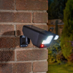 Black Solar Powered Pir Motion Sensor Floodlight & Decoy Camera - 280 Lumen Outdoor Wall Or Fence Mounted Led Security Lighting - thumbnail 1