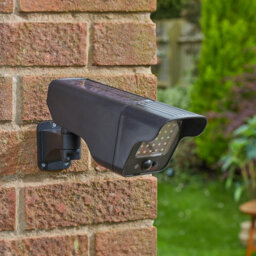 Black Solar Powered Pir Motion Sensor Floodlight & Decoy Camera - 280 Lumen Outdoor Wall Or Fence Mounted Led Security Lighting - thumbnail 2
