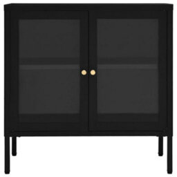 Berkfield Sideboard Black 70X35X70 Cm Steel And Glass - thumbnail 3