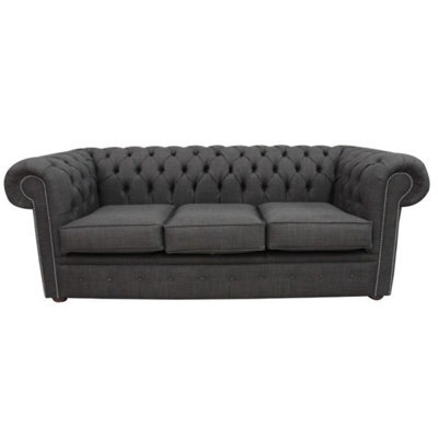 Chesterfield 3 Seater Sofa Charles Charcoal Grey Linen Fabric In Classic Style - image 1