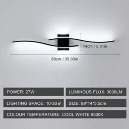 Modern Indoor Wall Light Design Wall Lamp Black Cold White 89Cm Living Room 27W - thumbnail 2