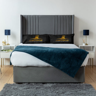 UKBEDFURNITURE Skyline Steel Plush Wingback Divan Bed Base With 54 Inch Headboard - No Storage - image 1