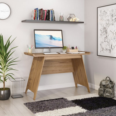 Teknik Towson Trestle Desk Beaufort Oak Effect With Curved Desktop - image 1