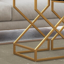 Nest Of Coffee Tables Set Steel Gold Frame Black White Furniture - thumbnail 3