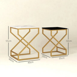 Nest Of Coffee Tables Set Steel Gold Frame Black White Furniture - thumbnail 2