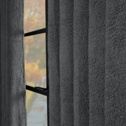 "OHS Teddy Fleece Eyelet Curtains Thermal Pair Ready Made, Grey - 66"" X 90""" - thumbnail 2