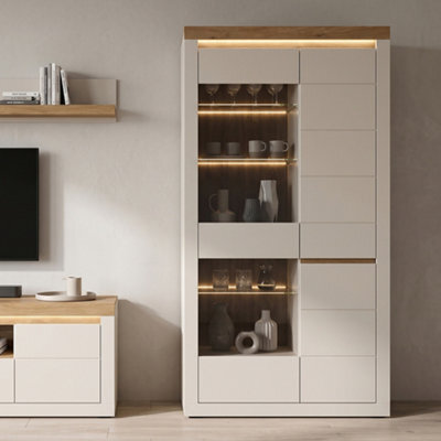 Furniture To Go Naxxar Tall Display Cabinet With 2 Doors (Lh) In Cashmere And Stone Oak - image 1