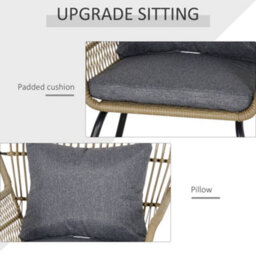 Wyld Haus Luluse 3 Piece Natural Brown Rattan Outdoor Bistro Set With Grey Cushions And Glass Coffee Table - thumbnail 4