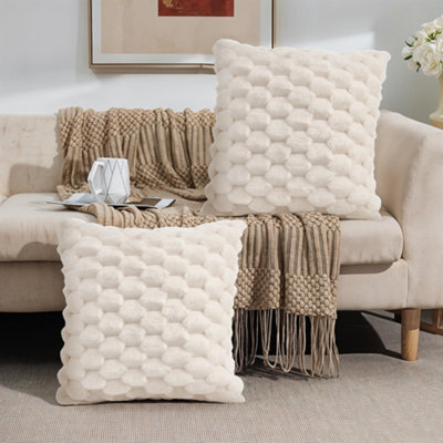 Thehotsale Set Of 2 Cozy Soft Plush Throw Pillow Cushion Covers Pillowcases Without Insert White Beige - image 1