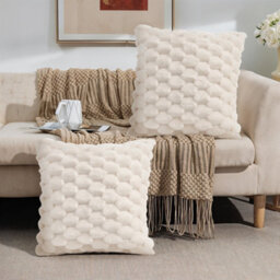Thehotsale Set Of 2 Cozy Soft Plush Throw Pillow Cushion Covers Pillowcases Without Insert White Beige - thumbnail 1