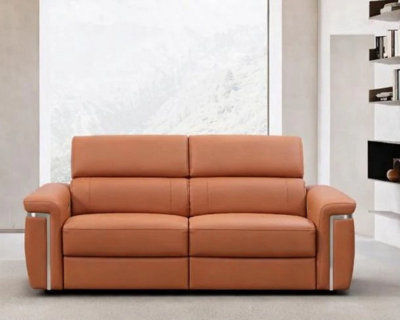Stratus Interiors Somerville Electric Leather Recliner Sofa - Tan -   Usb Charging And Cup Holders - 2-Seater Power Reclining Sofa