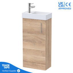 GravaHaus Bleached Oak Gloss Floor Standing Vanity Unit 400mm With Chrome Tap, Waste & Handle - thumbnail 1