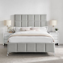 Ecasa Imogen Velvet Bed Frame Ottoman Storage Gas Lift Square Panel Design Light Grey  ( Double Size 4Ft 6 ) - thumbnail 3