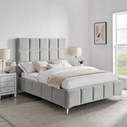 Ecasa Imogen Velvet Bed Frame Ottoman Storage Gas Lift Square Panel Design Light Grey  ( Double Size 4Ft 6 ) - thumbnail 1