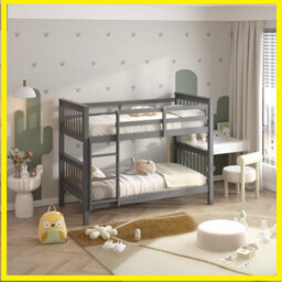 RAC3 Wooden Double Bunk Bed   Space Saving, Sturdy, Sleeps 2   Available In White And Grey  (Double Grey) - thumbnail 3