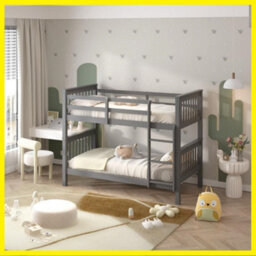 RAC3 Wooden Double Bunk Bed   Space Saving, Sturdy, Sleeps 2   Available In White And Grey  (Double Grey) - thumbnail 1