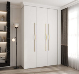 Arte Stylish White Como Ii Hinged Door Wardrobe H2460mm W1500mm D500mm, Three Doors, Eleven Shelves, Two Hanging Rails, Gold Handles - thumbnail 2