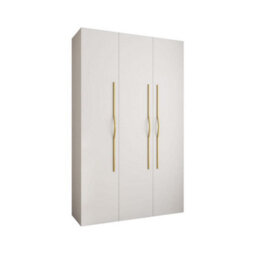 Arte Stylish White Como Ii Hinged Door Wardrobe H2460mm W1500mm D500mm, Three Doors, Eleven Shelves, Two Hanging Rails, Gold Handles - thumbnail 1