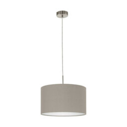 Stylish Satin Nickel Ceiling Pendant Light With 2 Matching Wall Sconces And Taupe Fabric Shades - thumbnail 2