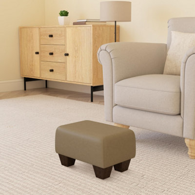 Truffle Light Brown Mahogany Wood Chunky Legs Faux Leather Small Footstool Handmade Uk By Footstools Direct - image 1