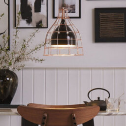 Wyld And Coco Industrial Ceiling Pendant Black 121Cm With Copper Cage - thumbnail 2
