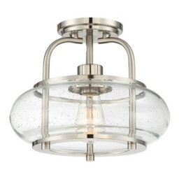 Elegant Semi Flush Light With Clear Seeded Glass Shade And Brushed Nickel Finish - thumbnail 1