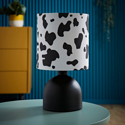 Valuelights Miley Cow Print Drum Lamp Shade Matte Black Table Lamp - image 1