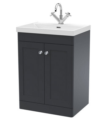 Balterley Swynnerton Traditional 2 Door Floor Standing Vanity Unit With Thin Edge Basin, Dark Grey, 600mm - image 1