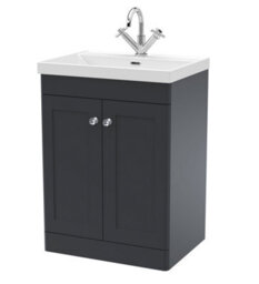 Balterley Swynnerton Traditional 2 Door Floor Standing Vanity Unit With Thin Edge Basin, Dark Grey, 600mm - thumbnail 1