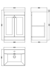 Balterley Swynnerton Traditional 2 Door Floor Standing Vanity Unit With Thin Edge Basin, Dark Grey, 600mm - thumbnail 2