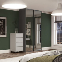 Spacepro Classic 1 Panel Mirrored Graphite Framed Sliding Wardrobe Door (H)2220mm (W)914mm