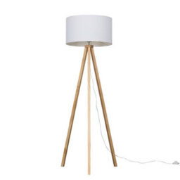 Valuelights Barbro Natural Tripod Floor Lamp With White Drum Shade And Bulb - thumbnail 1