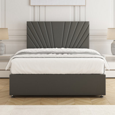 Bsspoke Maria Divan Bed Set Grey Plush Velvet With 24Inch Headboard & Mattress No Drawers In Double King 3Ft 4Ft 6Ft - image 1