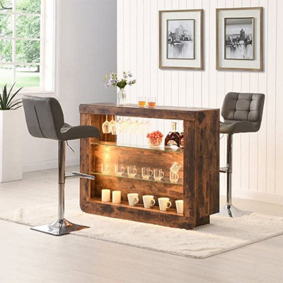Furniture in Fashion Fiesta Smoked Oak Bar Table Unit With 2 Candid Grey Stools - image 1