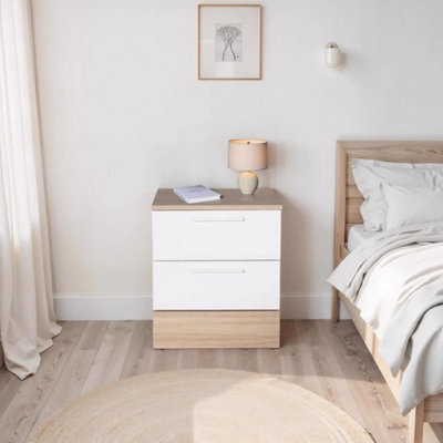 White Oak 2 Drawer Bedside Table Metal Handles Fixed Drawer Runners - image 1