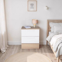 White Oak 2 Drawer Bedside Table Metal Handles Fixed Drawer Runners - thumbnail 1