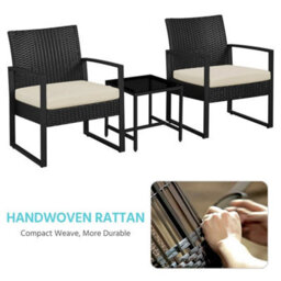 Black/beige 3-Piece Rattan Patio Furniture Set Wicker Bistro Set Outdoor, 2 Chairs  1 Table - thumbnail 2