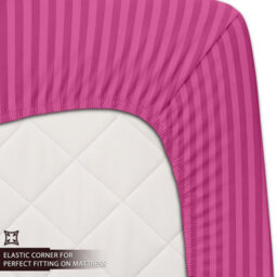 Imperial Rooms Deep Fit 40Cm Satin Stripe Fitted Sheet Microfiber Soft Bedding Sheets Pink Single - thumbnail 4