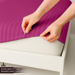 Imperial Rooms Deep Fit 40Cm Satin Stripe Fitted Sheet Microfiber Soft Bedding Sheets Pink Single - thumbnail 2