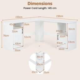 Costway 150 Cm L Shaped Executive Desk With Charging Station Wood Computer Corner Desk With Storage Cabinets - thumbnail 2