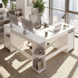 Costway 150 Cm L Shaped Executive Desk With Charging Station Wood Computer Corner Desk With Storage Cabinets - thumbnail 9