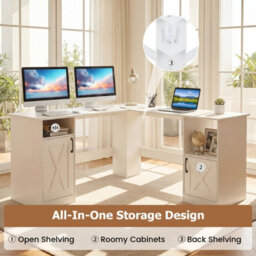 Costway 150 Cm L Shaped Executive Desk With Charging Station Wood Computer Corner Desk With Storage Cabinets - thumbnail 8
