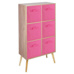 Urbn-Living Urbnliving 91Cm Height 6 Cube Oak Wooden Bookcase With Black Legs Living Room Dark Pink Shelf Storage Drawers
