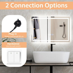 Costway 60 X 40 Cm Led Bathroom Mirror Wall Mounted Rectangle Mirror With 3-Color Dimmable Lights - thumbnail 8