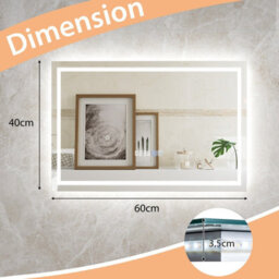Costway 60 X 40 Cm Led Bathroom Mirror Wall Mounted Rectangle Mirror With 3-Color Dimmable Lights - thumbnail 3