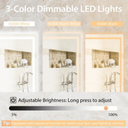 Costway 60 X 40 Cm Led Bathroom Mirror Wall Mounted Rectangle Mirror With 3-Color Dimmable Lights - thumbnail 5