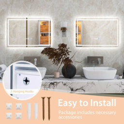 Costway 60 X 40 Cm Led Bathroom Mirror Wall Mounted Rectangle Mirror With 3-Color Dimmable Lights - thumbnail 7